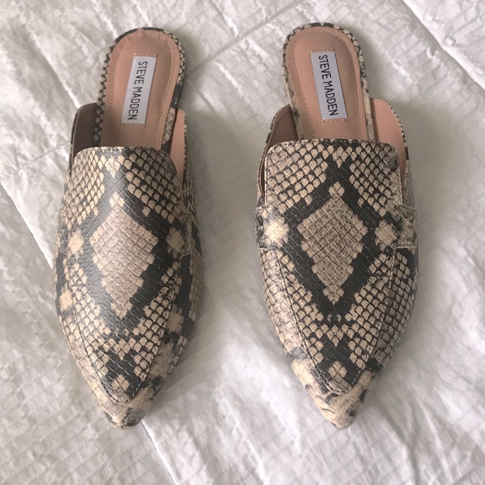 Steve Madden snake print mules.